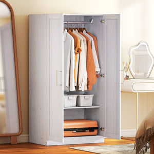 Wardrobe Cabinet with 2 Doors and Hanging Rod, Modern Armoire Wardrobe Closet for Bedroom, Black Wood Effect – view 14
