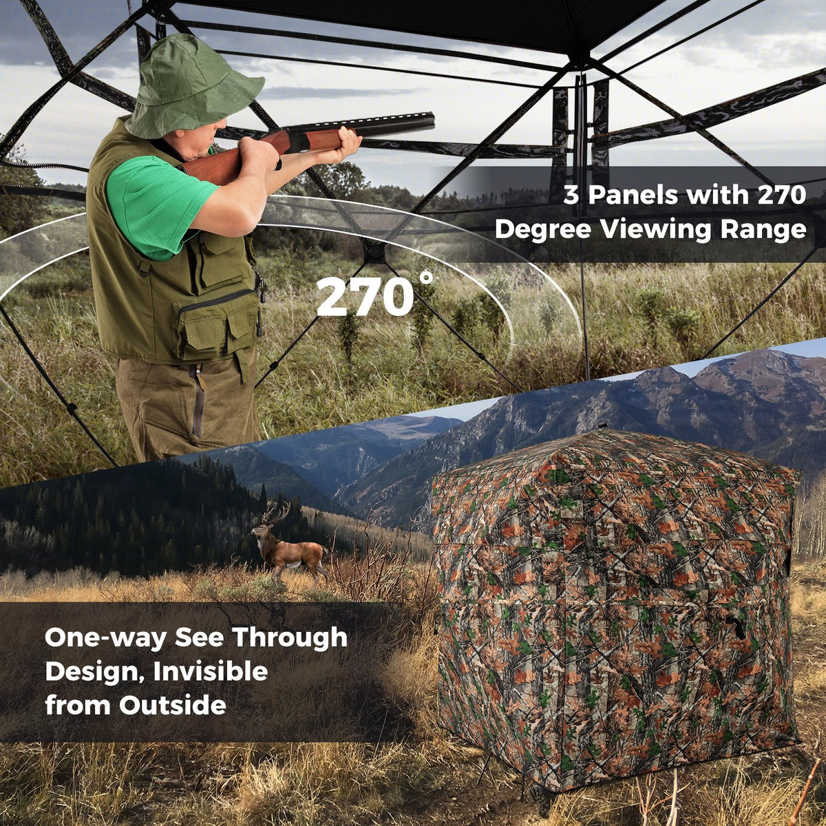 82 Inch Tall Hunting Blind 270° One Way See Through Ground Tent for 3-4 People view 5