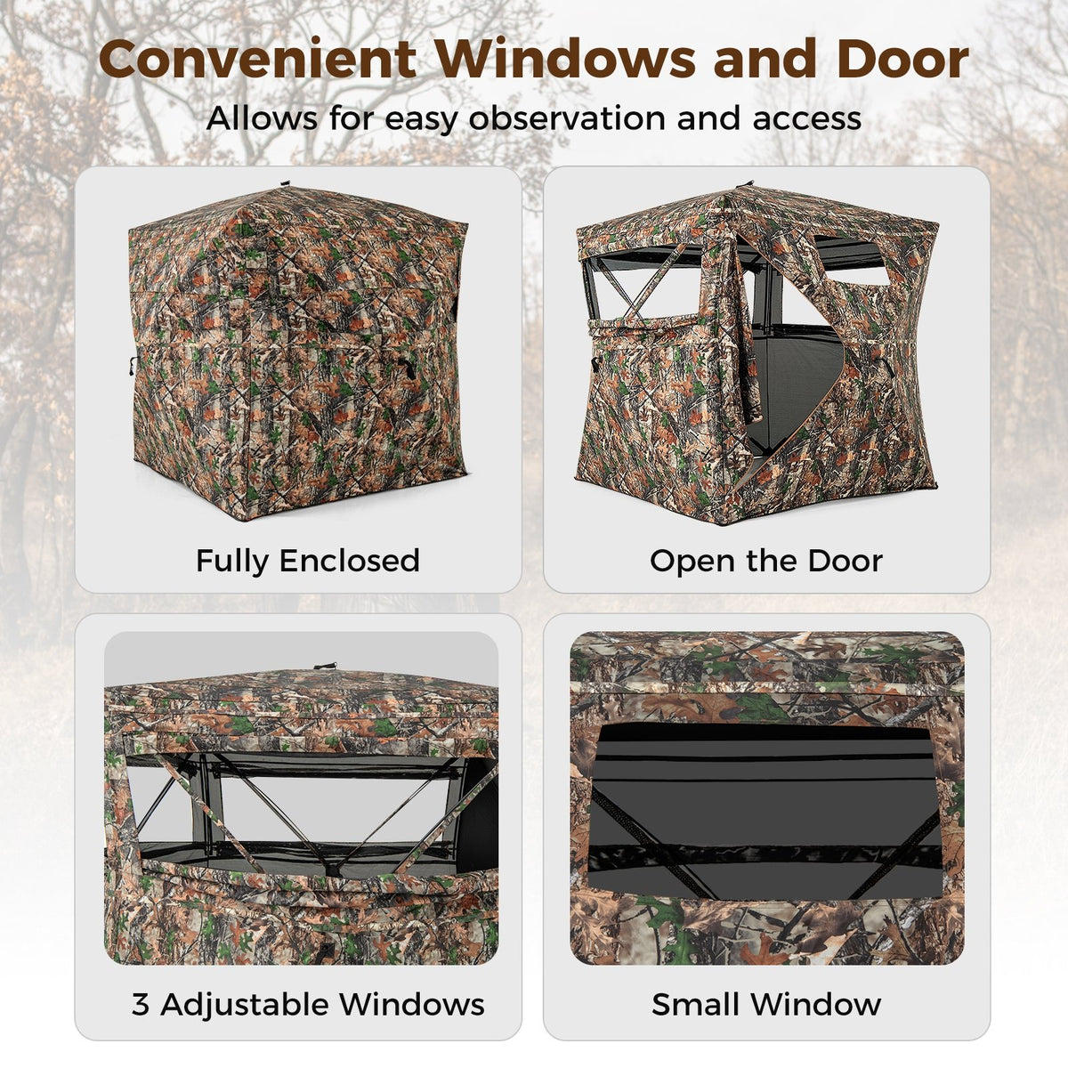 82 Inch Tall Hunting Blind 270° One Way See Through Ground Tent for 3-4 People view 6