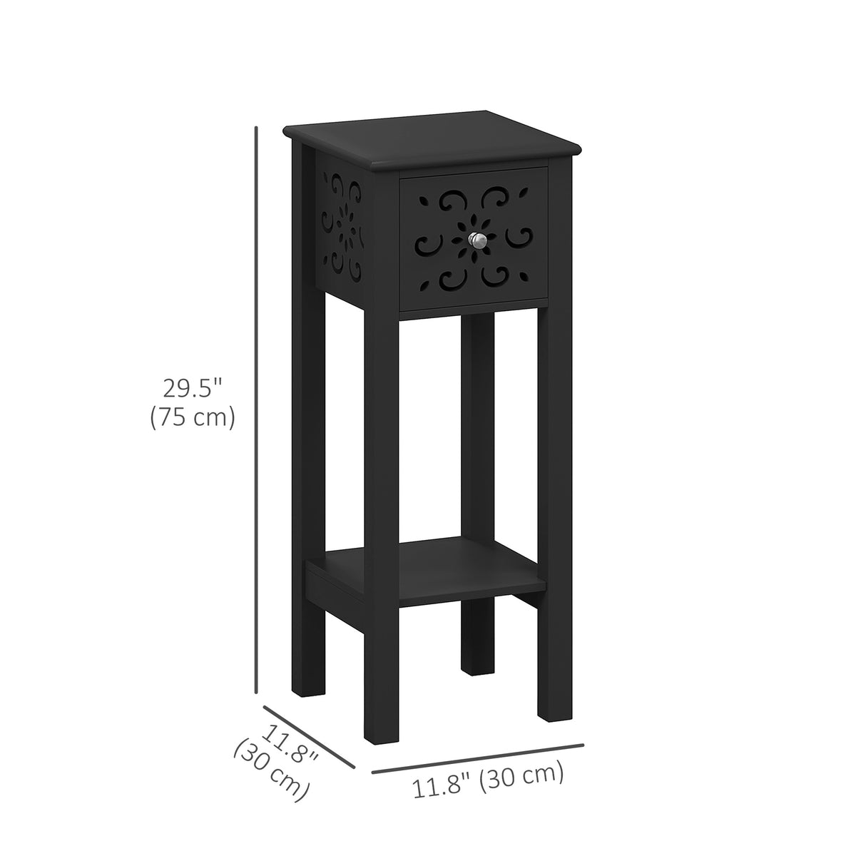 Nightstand Set of 2 with Drawer and Open Storage Shelf Black – view 2