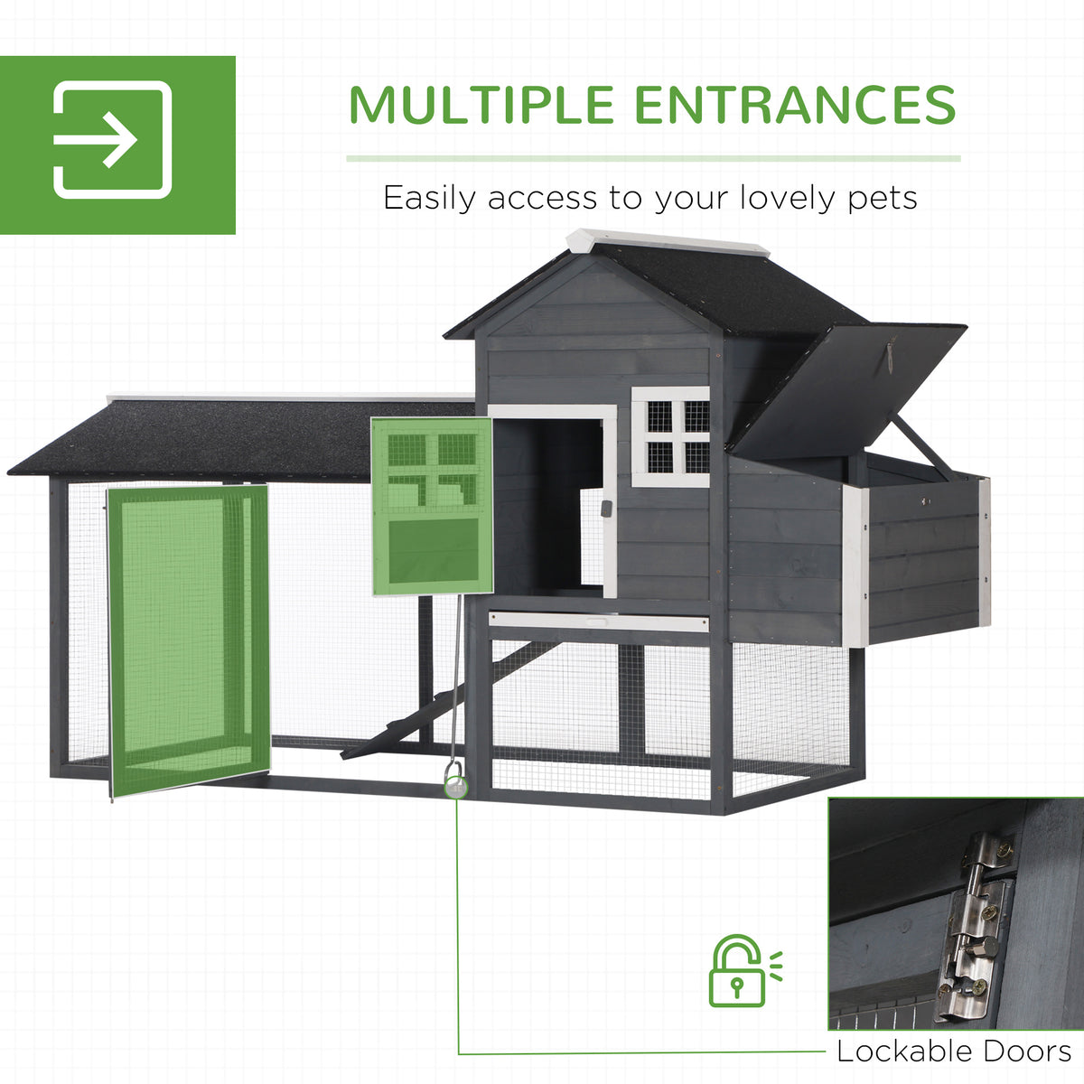 82" Chicken Coop Wooden Hen House Rabbit Hutch Poultry Cage Pen Outdoor Backyard with Nesting Box and Run – view 5