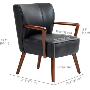 Accent Chair, Modern Armchair, Faux Leather Upholstered Living Room Chair with Wood Legs and Wide Padded – view 2