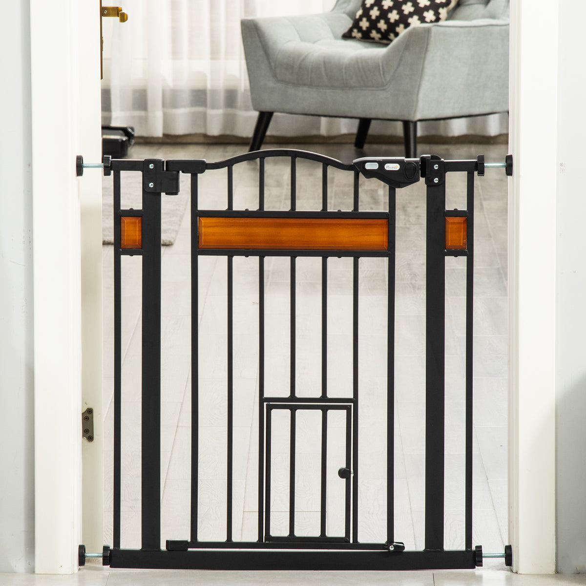 29.1''-31.5'' Extra Wide Dog Gate with Cat Door, 30"H Stair Gate with Extension, Wall Cups, Pressure Fit – view 7