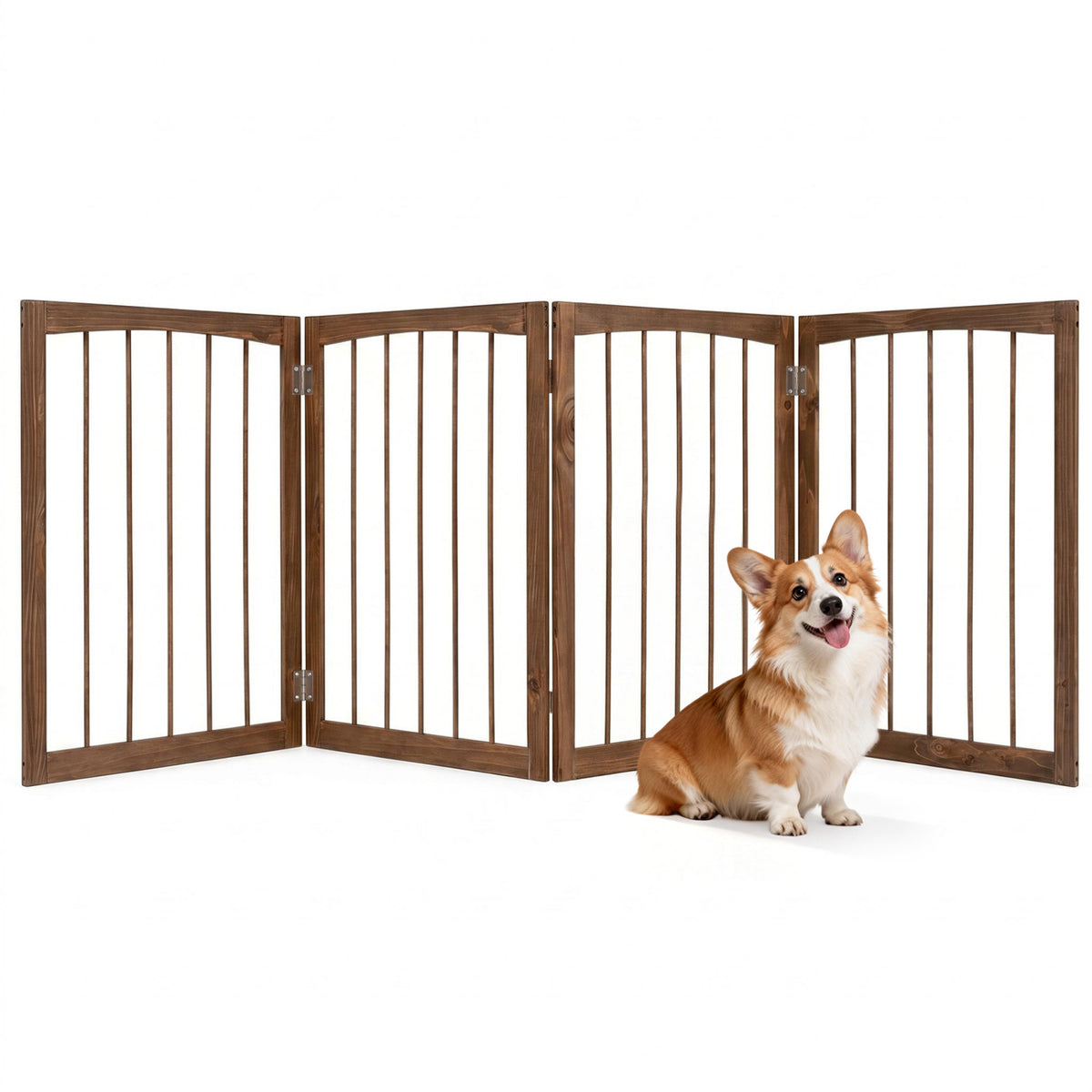 83 inch L x 30 inch H Dog Gate 4-Panel Wooden Pet Fence for Indoor-Brown