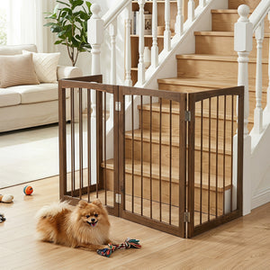 83 inch L x 30 inch H Dog Gate 4-Panel Wooden Pet Fence for Indoor-Brown view 3