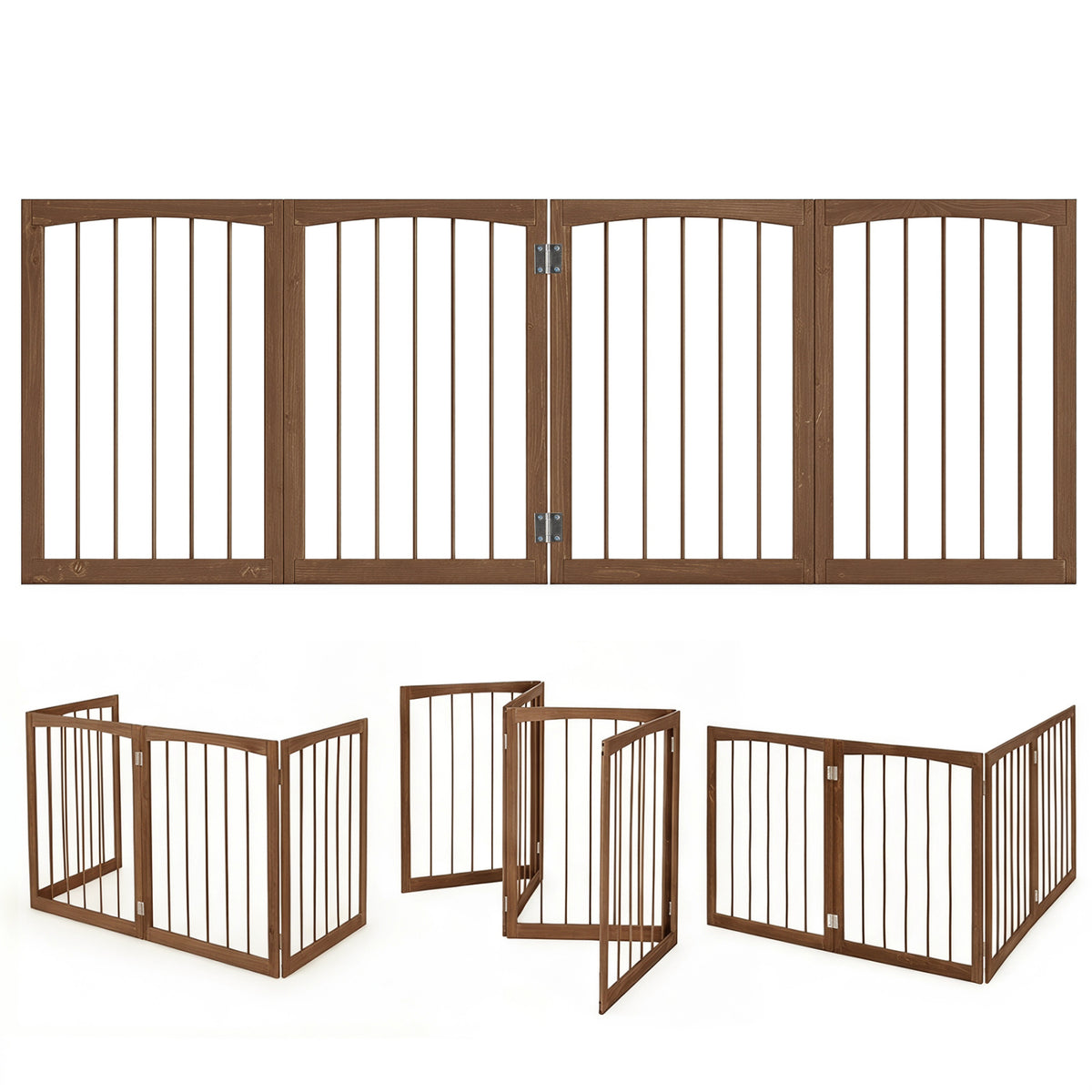 83 inch L x 30 inch H Dog Gate 4-Panel Wooden Pet Fence for Indoor-Brown view 4