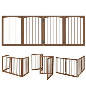 83 inch L x 30 inch H Dog Gate 4-Panel Wooden Pet Fence for Indoor-Brown view 4
