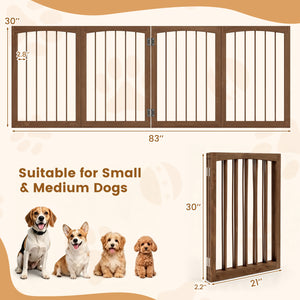 83 inch L x 30 inch H Dog Gate 4-Panel Wooden Pet Fence for Indoor-Brown view 5