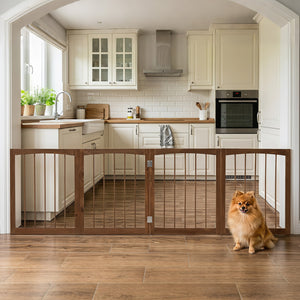 83 inch L x 30 inch H Dog Gate 4-Panel Wooden Pet Fence for Indoor-Brown view 6