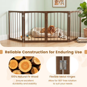 83 inch L x 30 inch H Dog Gate 4-Panel Wooden Pet Fence for Indoor-Brown view 7