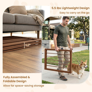 83 inch L x 30 inch H Dog Gate 4-Panel Wooden Pet Fence for Indoor-Brown view 8