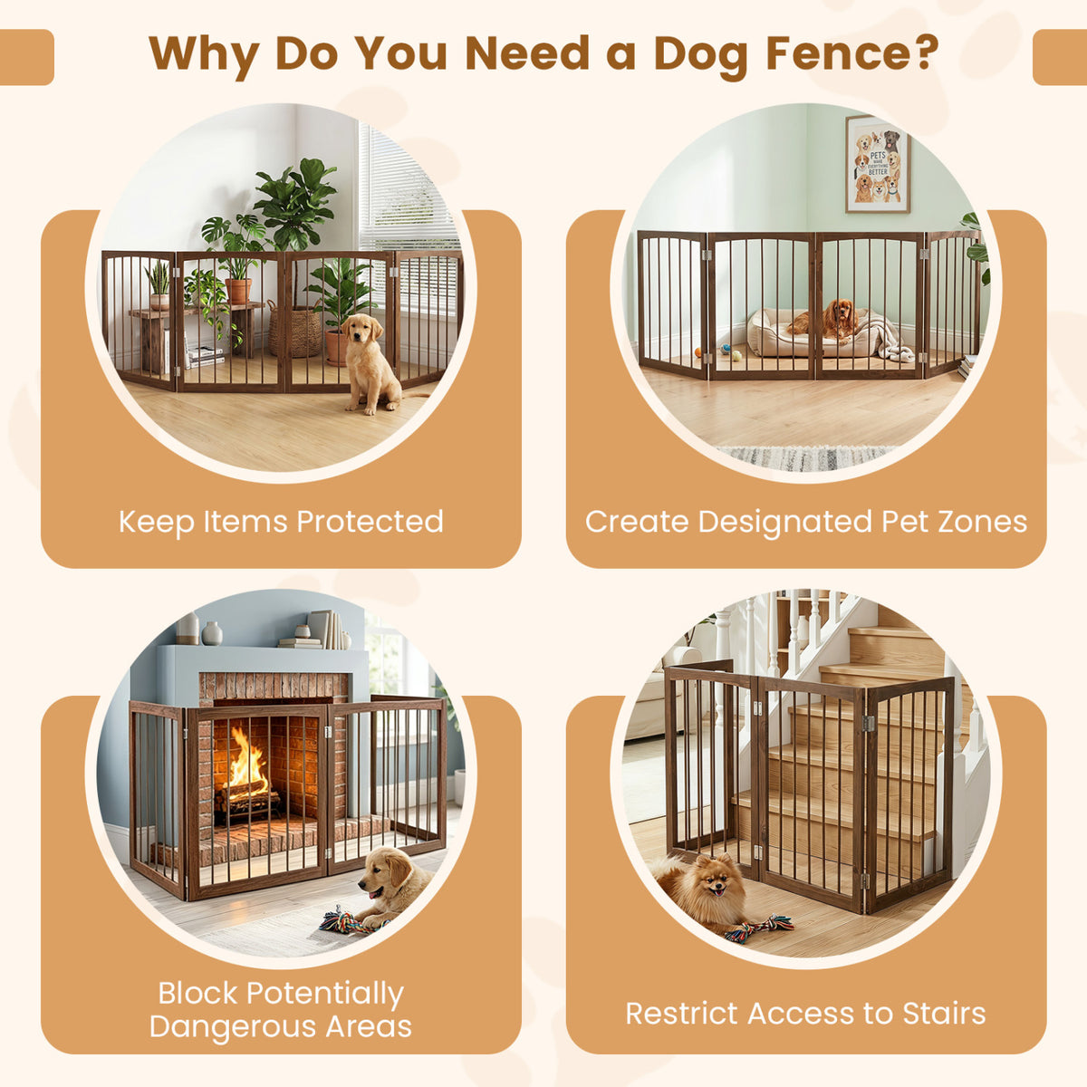 83 inch L x 30 inch H Dog Gate 4-Panel Wooden Pet Fence for Indoor-Brown view 9