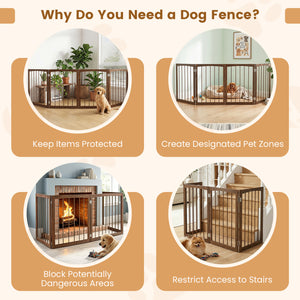 83 inch L x 30 inch H Dog Gate 4-Panel Wooden Pet Fence for Indoor-Brown view 9