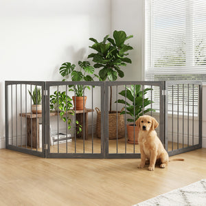 83 inch L x 30 inch H Dog Gate 4-Panel Wooden Pet Fence for Indoor-Gray view 2