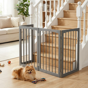 83 inch L x 30 inch H Dog Gate 4-Panel Wooden Pet Fence for Indoor-Gray view 3