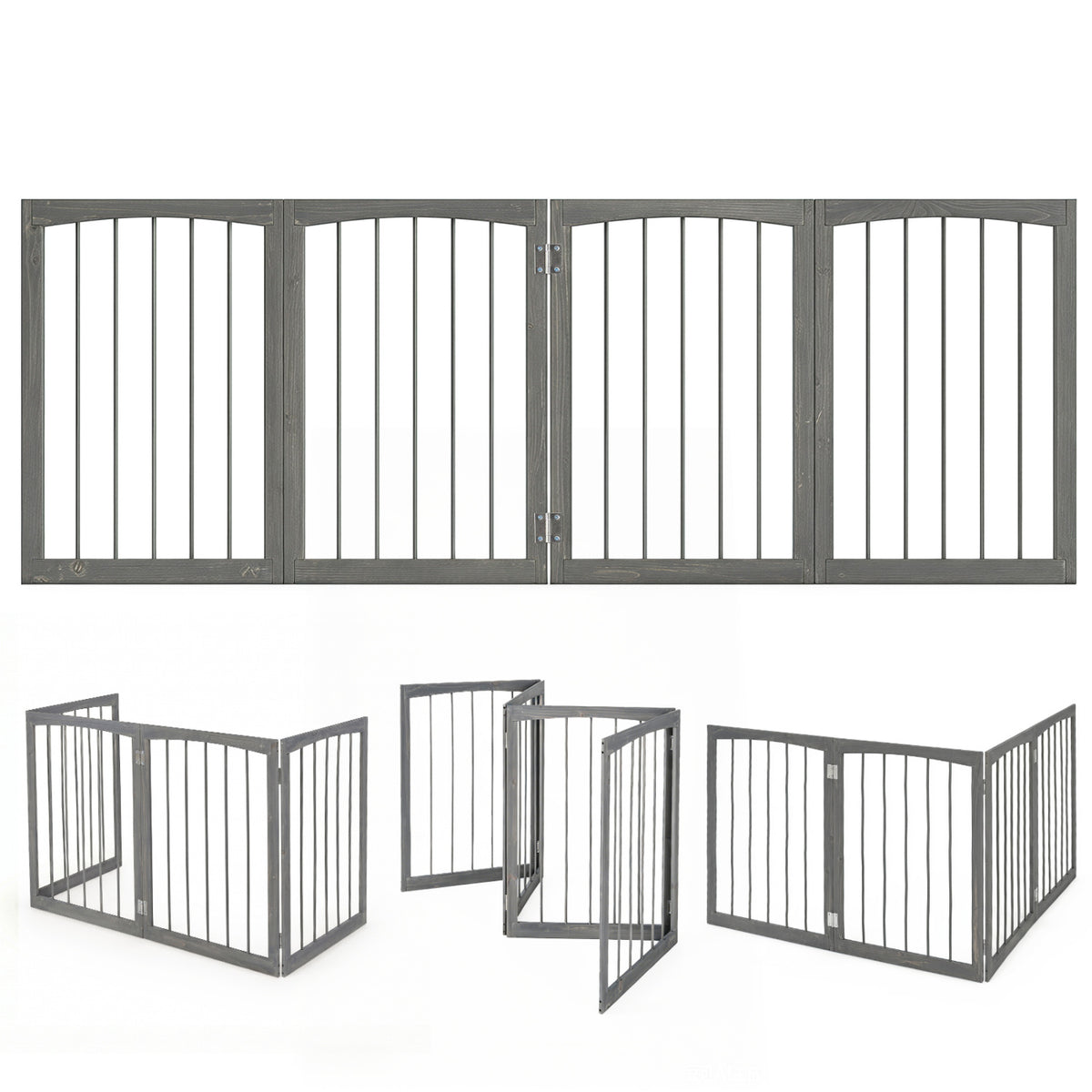 83 inch L x 30 inch H Dog Gate 4-Panel Wooden Pet Fence for Indoor-Gray view 4