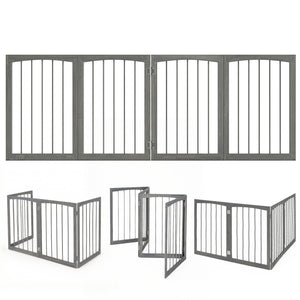 83 inch L x 30 inch H Dog Gate 4-Panel Wooden Pet Fence for Indoor-Gray view 4