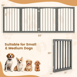 83 inch L x 30 inch H Dog Gate 4-Panel Wooden Pet Fence for Indoor-Gray view 5