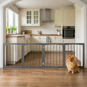 83 inch L x 30 inch H Dog Gate 4-Panel Wooden Pet Fence for Indoor-Gray view 6