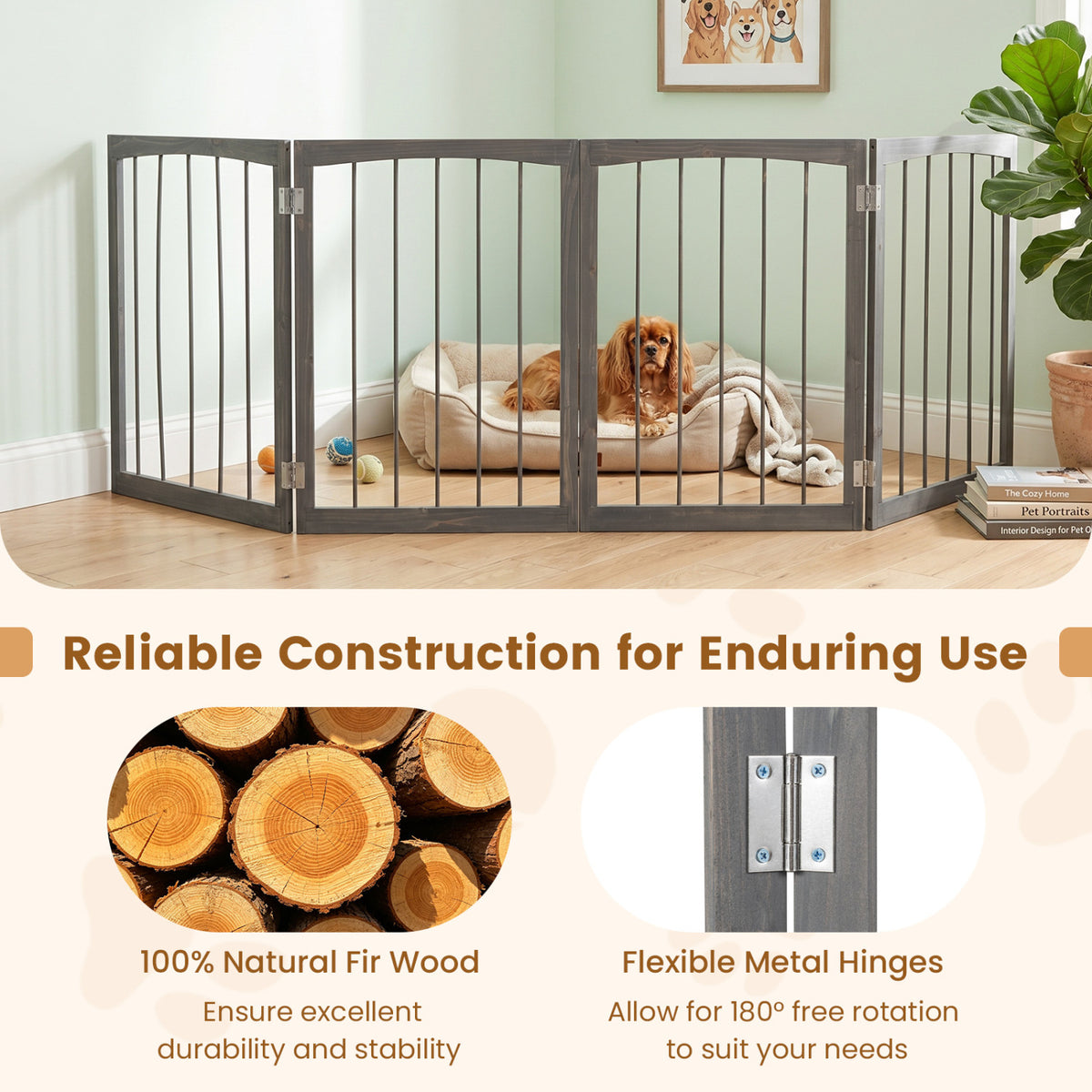 83 inch L x 30 inch H Dog Gate 4-Panel Wooden Pet Fence for Indoor-Gray view 7