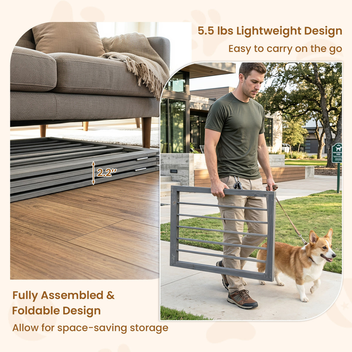 83 inch L x 30 inch H Dog Gate 4-Panel Wooden Pet Fence for Indoor-Gray view 8