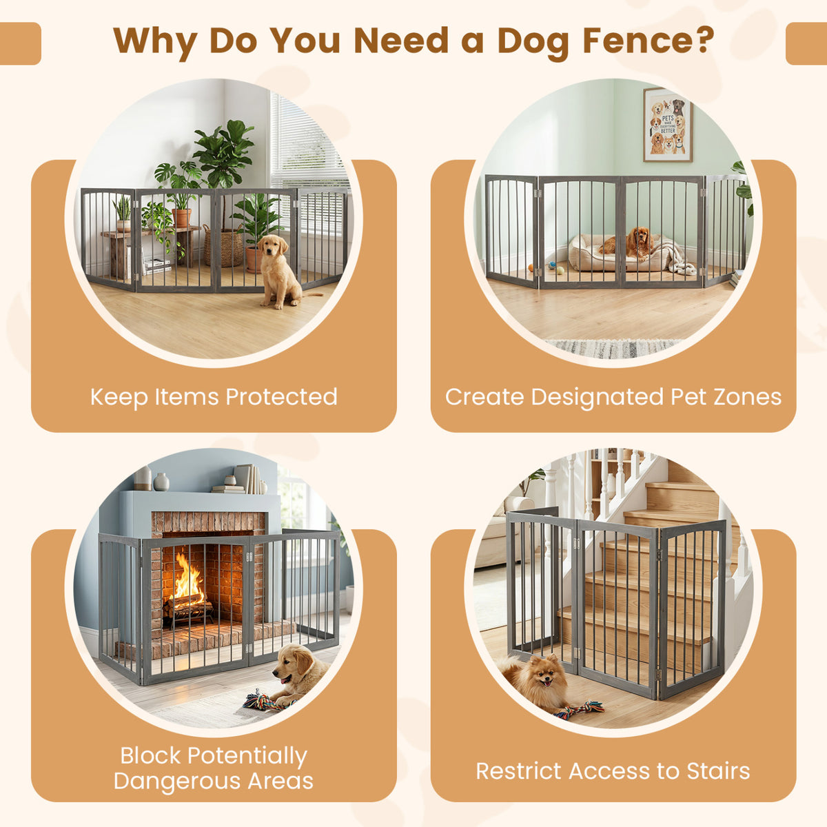 83 inch L x 30 inch H Dog Gate 4-Panel Wooden Pet Fence for Indoor-Gray view 9
