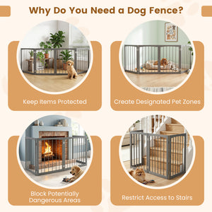 83 inch L x 30 inch H Dog Gate 4-Panel Wooden Pet Fence for Indoor-Gray view 9