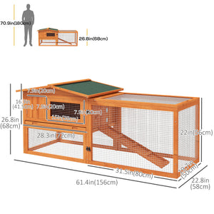 Wooden Rabbit Hutch Guinea Pig House with Removable Tray, Openable Roof, Trough, Run for Tortoises and Ferrets, Grey