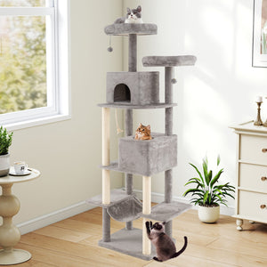 84 Inch Large Cat Tree with 2 Condos and 2 Soft Plush Perches for Indoor Cats-Gray view 2