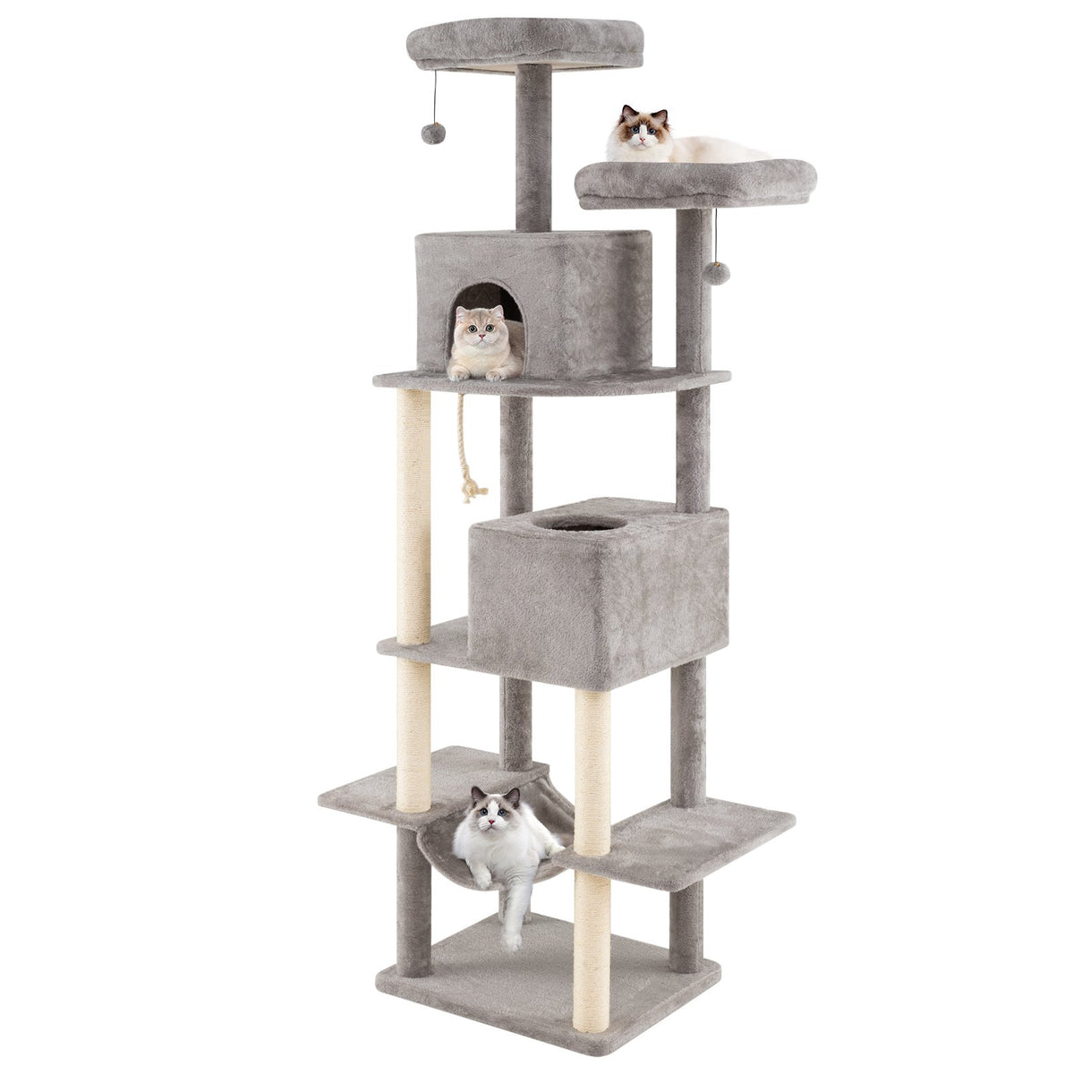 84 Inch Large Cat Tree with 2 Condos and 2 Soft Plush Perches for Indoor Cats-Gray view 4
