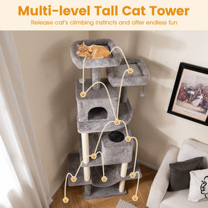 84 Inch Large Cat Tree with 2 Condos and 2 Soft Plush Perches for Indoor Cats-Gray view 6