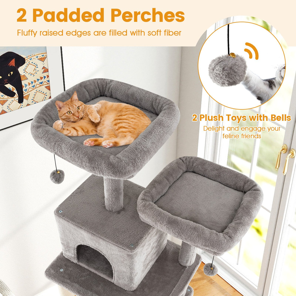84 Inch Large Cat Tree with 2 Condos and 2 Soft Plush Perches for Indoor Cats-Gray view 7