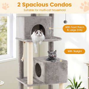 84 Inch Large Cat Tree with 2 Condos and 2 Soft Plush Perches for Indoor Cats-Gray view 8