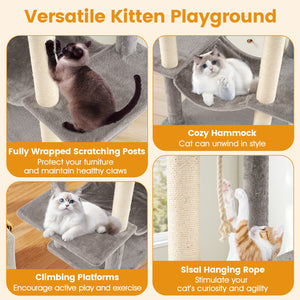 84 Inch Large Cat Tree with 2 Condos and 2 Soft Plush Perches for Indoor Cats-Gray view 9