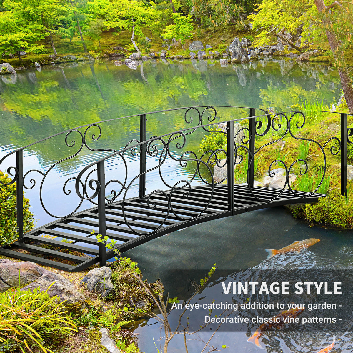 6FT Steel Garden Bridge with Safety Siderails, Decorative Arc Landscaping Bridge for Backyard Creek Stream – view 4