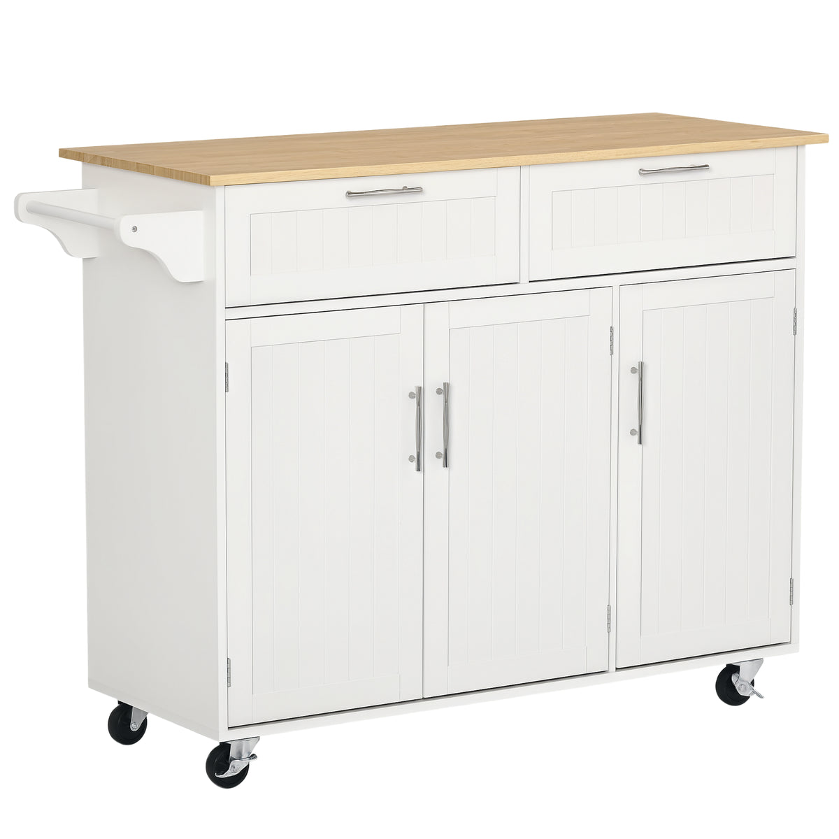 Modern Kitchen Island, Utility Kitchen Serving Cart with 2 Storage Drawers & Cabinets for Dining Room, Black – view 3