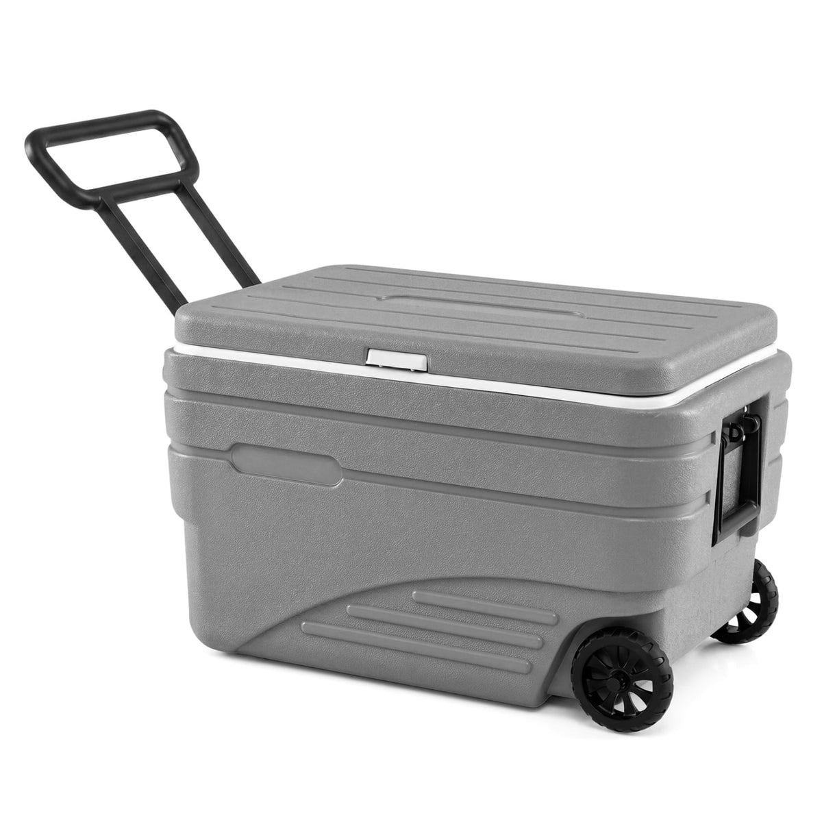 84 Quart Portable Wheeled Ice Cooler with Foldable Pull-Gray