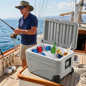 84 Quart Portable Wheeled Ice Cooler with Foldable Pull-Gray view 2