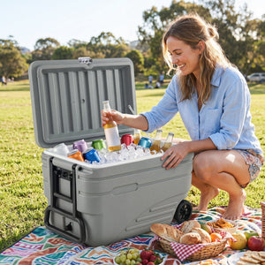 84 Quart Portable Wheeled Ice Cooler with Foldable Pull-Gray view 3