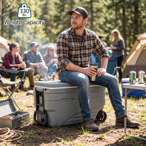 84 Quart Portable Wheeled Ice Cooler with Foldable Pull-Gray view 6