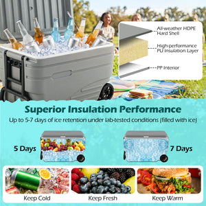 84 Quart Portable Wheeled Ice Cooler with Foldable Pull-Gray view 7