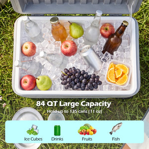 84 Quart Portable Wheeled Ice Cooler with Foldable Pull-Gray view 8