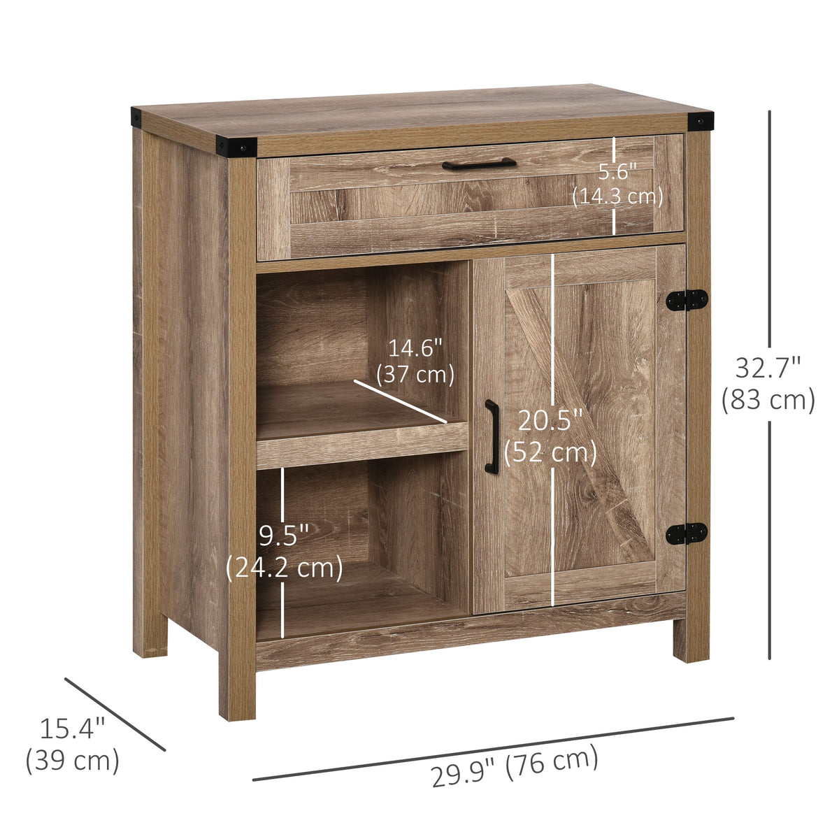 Rustic Barn Door Storage Cabinet Modern Farmhouse Buffet Sideboard for Kitchen & Dining Room Dark Oak – view 9