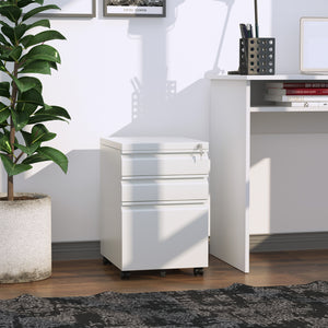 3 Drawer Filing Cabinet, Lockable Office Storage Cabinet on Wheels for Legal, Letter, A4 Files, Black – view 14