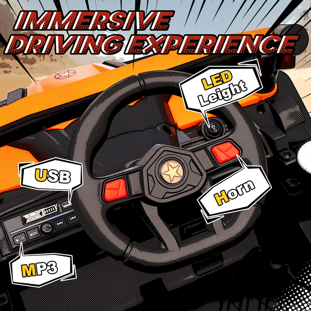 Qaba 12V Kids Ride On Car with Remote Control, Battery Powered Electric UTV with Spring Suspension for Aged 3-5 Years, Orange