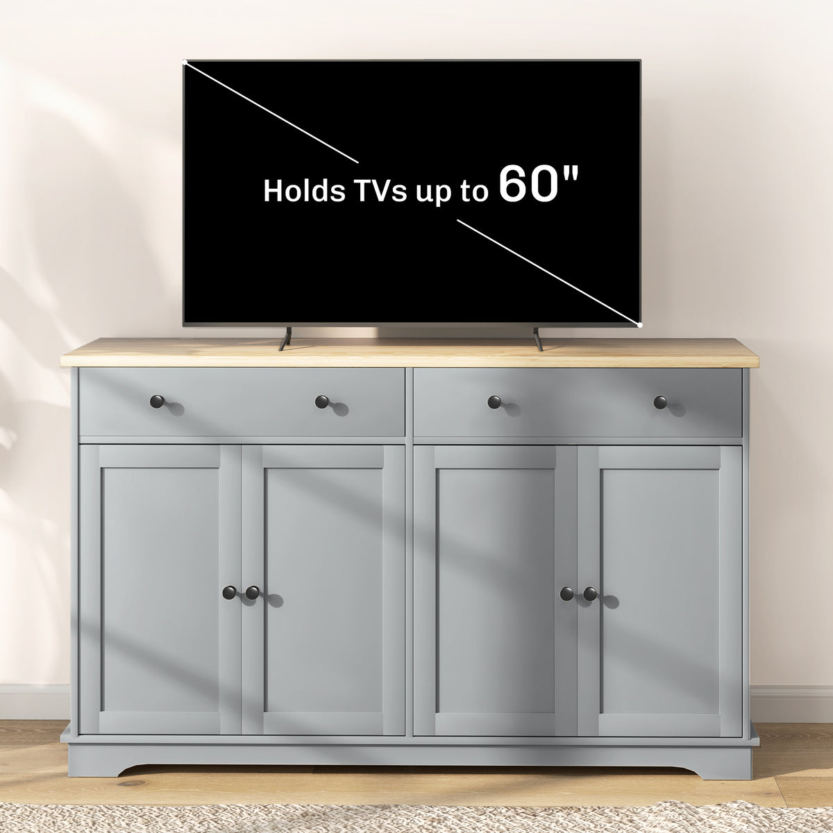Modern Sideboard, Buffet Cabinet with Storage Drawers, Adjustable Shelves for Living Room, Dining Room, Entryway, Grey