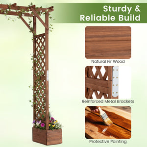 87in Tall Wooden Garden Arbor with Planter Boxes and Hanging Roof for Climbing Plants-Orange view 7