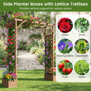 87in Tall Wooden Garden Arbor with Planter Boxes and Hanging Roof for Climbing Plants-Orange view 9