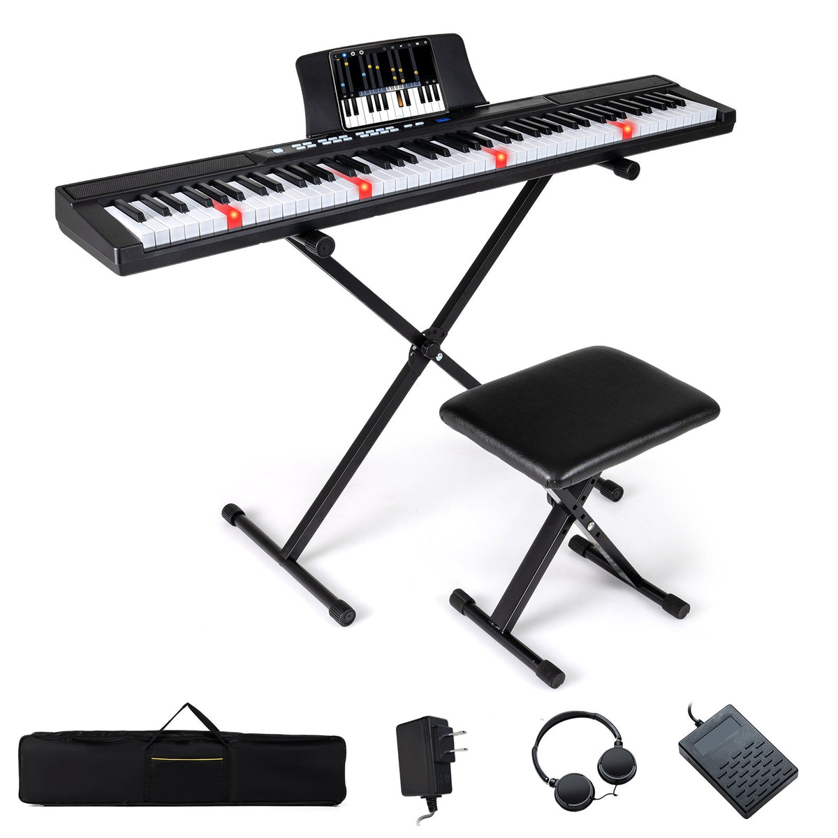 88-Key Electric Piano Keyboard with Adjustable Stand and, Portable Bag-Black