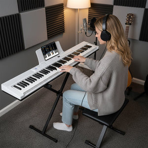 88-Key Electric Piano Keyboard with Adjustable Stand and, Portable Bag-White view 2